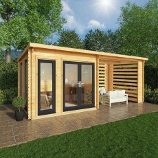 6m x 3m Mercia Studio Pent Log Cabin With Slatted Area - UPVC Doors, Grey