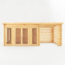 7m x 3m Mercia Studio Pent Log Cabin With Slatted Area - White Background, Front View