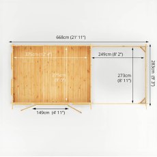 7m x 3m Mercia Studio Pent Log Cabin With Slatted Area - Footprint