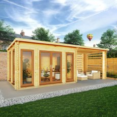 7m x 3m Mercia Studio Pent Log Cabin With Slatted Area - UPVC Doors, Oak