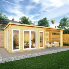 7m x 3m Mercia Studio Pent Log Cabin With Slatted Area - UPVC Doors, White