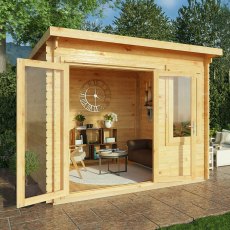 3m x 3m Mercia Elite Pent Log Cabin - In Situ, Doors Open