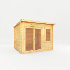 3m x 3m Mercia Elite Pent Log Cabin - White Background, Doors Closed