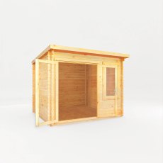 3m x 3m Mercia Elite Pent Log Cabin - White Background, Doors Open