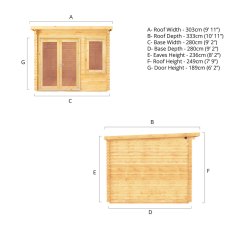 3m x 3m Mercia Elite Pent Log Cabin - Dimensions