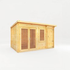 4.1m x 3m Mercia Elite Pent Log Cabin With Side Shed - White Background, Doors Closed