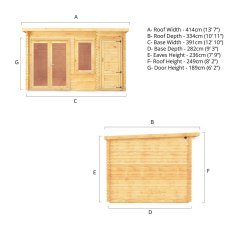 4.1m x 3m Mercia Elite Pent Log Cabin With Side Shed - Dimensions