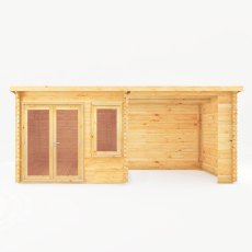 6m x 3m Mercia Elite Pent Log Cabin With Patio Area - White Background, Front View