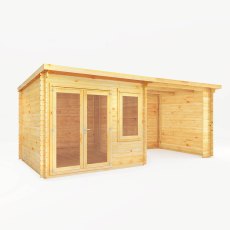 6m x 3m Mercia Elite Pent Log Cabin With Patio Area - White Background, Doors Closed