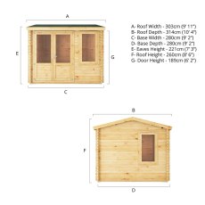 3mx3m Mercia Home Office Elite Reverse Apex Log Cabin  (28mm to 44mm Logs) - dimensions