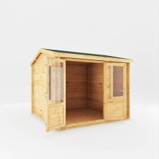 3mx3m Mercia Home Office Elite Reverse Apex Log Cabin  (28mm to 44mm Logs) - isolated doors open