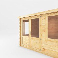 3mx3m Mercia Home Office Elite Reverse Apex Log Cabin  (28mm to 44mm Logs) - close up of doors closed