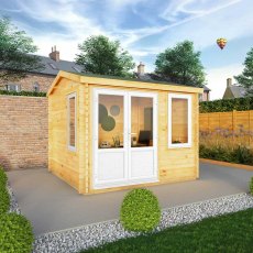 3mx3m Mercia Home Office Elite Reverse Apex Log Cabin  (28mm to 44mm Logs) - UPVC white