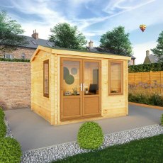 3mx3m Mercia Home Office Elite Reverse Apex Log Cabin  (28mm to 44mm Logs) - UPVC oak