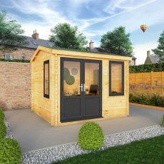 3mx3m Mercia Home Office Elite Reverse Apex Log Cabin  (28mm to 44mm Logs) - UPVC Anthracite