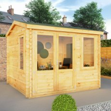 3mx3m Mercia Home Office Elite Reverse Apex Log Cabin  (28mm to 44mm Logs) - lifestyle door closed