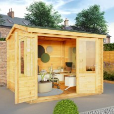 3mx3m Mercia Home Office Elite Reverse Apex Log Cabin  (28mm to 44mm Logs) - lifestyle doors open