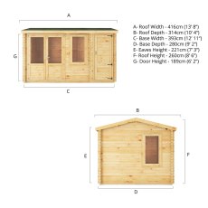 4.1mx3m Mercia Home Office Elite With Side Shed (28mm to 44mm Logs) - dimensions