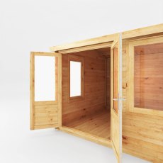 4.1mx3m Mercia Home Office Elite With Side Shed (28mm to 44mm Logs) - close up of doors open