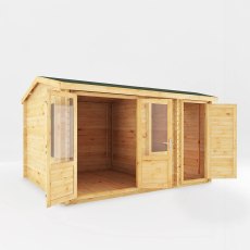 4.1mx3m Mercia Home Office Elite With Side Shed (28mm to 44mm Logs) - doors open