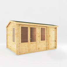 4.1mx3m Mercia Home Office Elite With Side Shed (28mm to 44mm Logs) - isolated doors closed