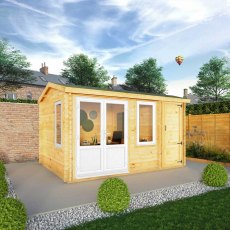 4.1mx3m Mercia Home Office Elite With Side Shed (28mm to 44mm Logs) - UPVC white