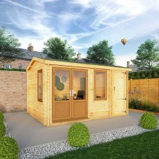 4.1mx3m Mercia Home Office Elite With Side Shed (28mm to 44mm Logs) - UPVC oak