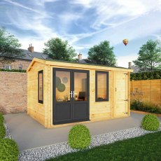 4.1mx3m Mercia Home Office Elite With Side Shed (28mm to 44mm Logs) - UPVC anthracite grey