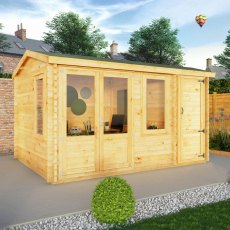 4.1mx3m Mercia Home Office Elite With Side Shed (28mm to 44mm Logs) - lifestyle doors closed