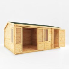 5.1mx4m Mercia Home Office Elite With Side Shed - (28mm to 44mm Logs) - doors open