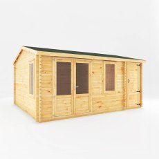 5.1mx4m Mercia Home Office Elite With Side Shed - (28mm to 44mm Logs) - doors closed