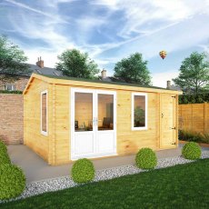 5.1mx4m Mercia Home Office Elite With Side Shed - (28mm to 44mm Logs) - UPVC white