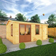 5.1mx4m Mercia Home Office Elite With Side Shed - (28mm to 44mm Logs) - UPVC oak