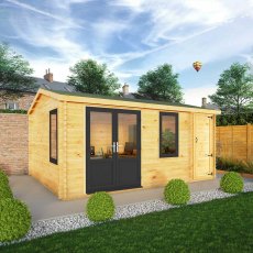 5.1mx4m Mercia Home Office Elite With Side Shed - (28mm to 44mm Logs) - UPVC anthracite grey