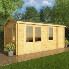 5.1mx4m Mercia Home Office Elite With Side Shed - (28mm to 44mm Logs) - lifestyle doors closed