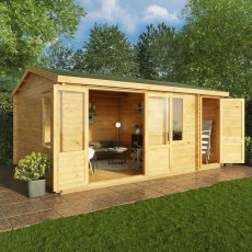 5.1mx4m Mercia Home Office Elite With Side Shed - (28mm to 44mm Logs) - lifestyle doors open