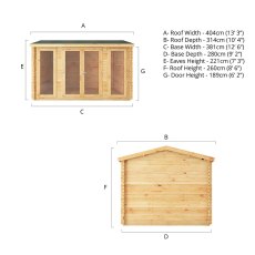 4mx3m Mercia Home Office Studio - (28mm to 44mm logs) - dimensions