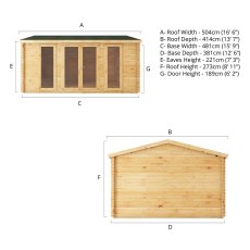 5m x 4m Mercia Home Office Studio - (28mm to 44mm logs) - dimensions