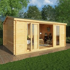 5m x 4m Mercia Home Office Studio - (28mm to 44mm logs) - lifestyle doors open