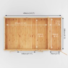 5.1m x 3m Mercia Home Office Studio With Side Shed - (28mm to 44mm Logs) - floor plan