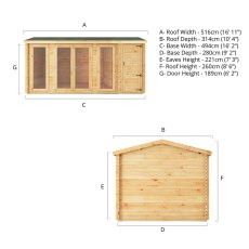 5.1m x 3m Mercia Home Office Studio With Side Shed - (28mm to 44mm Logs) - dimensions