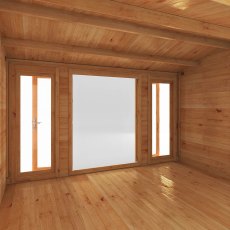 5.1m x 3m Mercia Home Office Studio With Side Shed - (28mm to 44mm Logs) - internal view of windows and doors