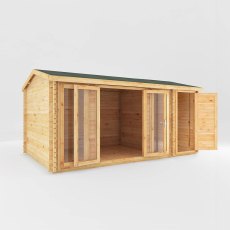 5.1m x 3m Mercia Home Office Studio With Side Shed - (28mm to 44mm Logs) - isolated doors open