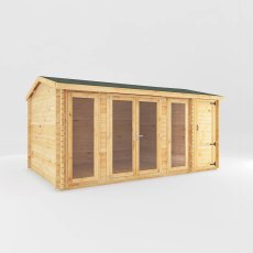 5.1m x 3m Mercia Home Office Studio With Side Shed - (28mm to 44mm Logs) - isolated doors closed