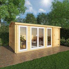 5.1m x 3m Mercia Home Office Studio With Side Shed - (28mm to 44mm Logs) - UPVC white