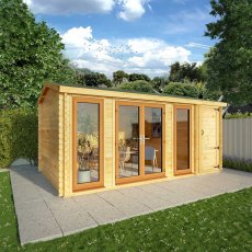 5.1m x 3m Mercia Home Office Studio With Side Shed - (28mm to 44mm Logs) - UPVC oak