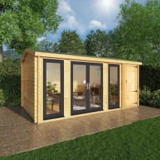 5.1m x 3m Mercia Home Office Studio With Side Shed - (28mm to 44mm Logs) - UPVC anthracite grey