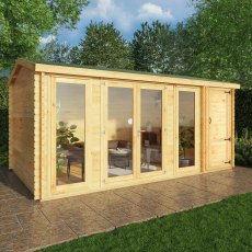 5.1m x 3m Mercia Home Office Studio With Side Shed - (28mm to 44mm Logs) - lifestyle doors closed