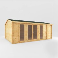 6.1mx4m Mercia Home Office Studio With Side Shed - (28mm to 44mm Logs) - isolated doors closeds