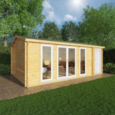 6.1mx4m Mercia Home Office Studio With Side Shed - (28mm to 44mm Logs) - UPVC white